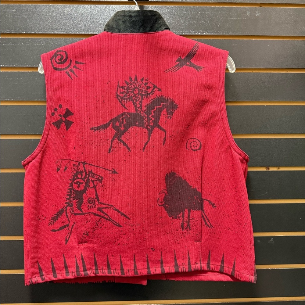 Double D Ranchwear Vintage Red Pictograph Vest — Pig Suede Collar, Western Wear - Picture 4 of 4